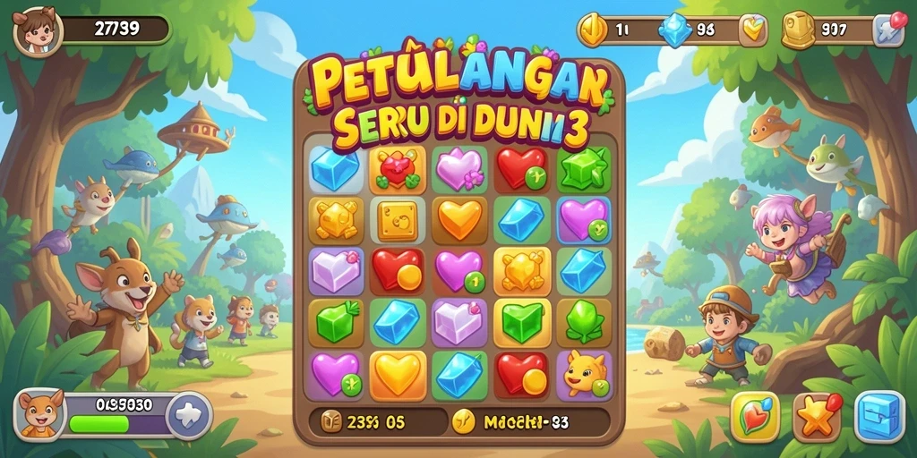 Tampilan gameplay seru di 2739 dengan permata berwarna-warni.
