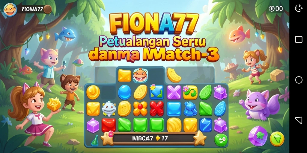 Tangkapan layar utama FIONA77 menunjukkan gameplay seru Match-3.
