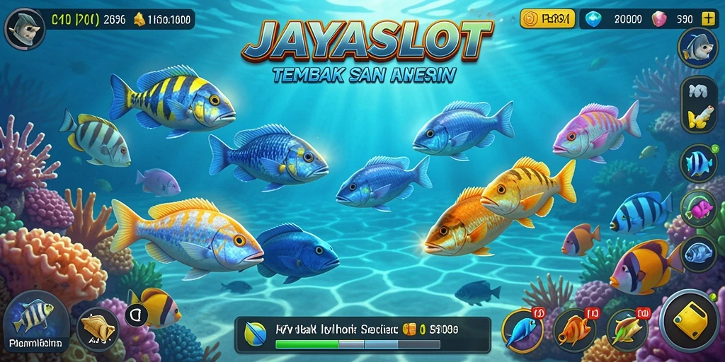 Tampilan menarik gameplay JAYASLOT dengan berbagai ikan dan senjata.