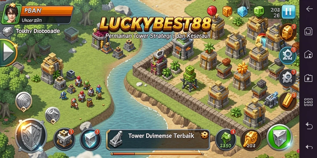 Tangkapan layar gameplay LUCKYBEST88 menunjukkan pertempuran menegangkan di Tower Defense.