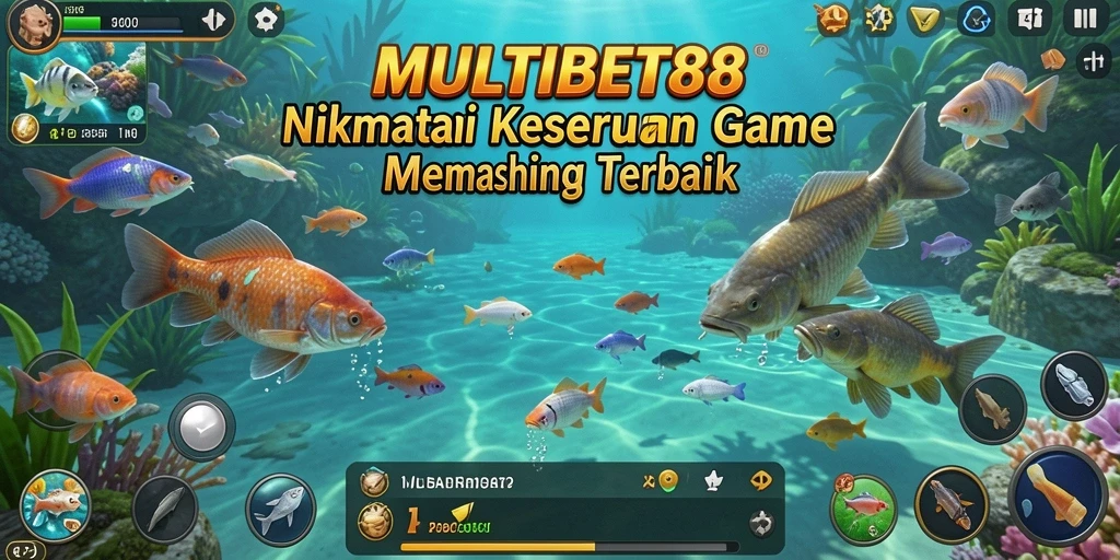 Tampilan gameplay seru dalam MULTIBET88 dengan berbagai ikan yang menunggu untuk ditangkap.