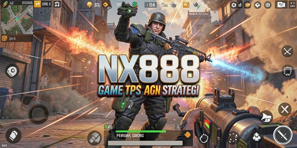 Screenshot NX888 menunjukkan aksi seru dalam gameplay TPS.