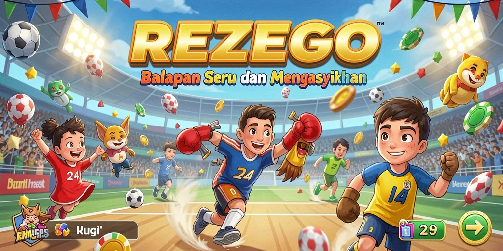 Tampilan seru gameplay balapan di REZEGO dengan berbagai kendaraan.