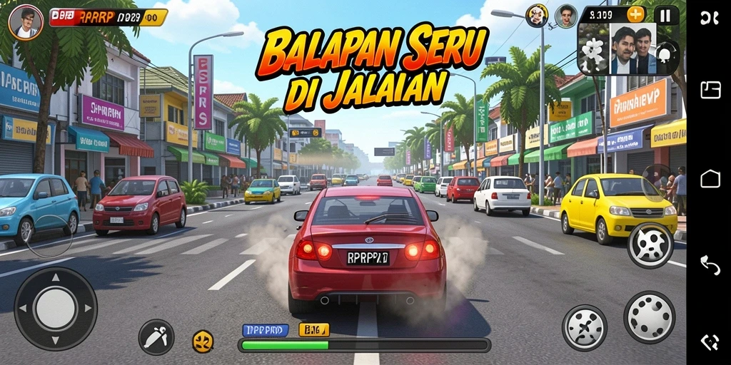 Tampilan gameplay RPRPRP yang mendebarkan dan penuh aksi balapan.