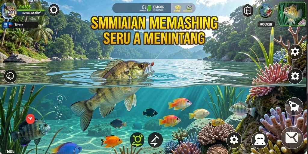 Tampilan gameplay memancing yang seru dan mendebarkan di SM605.